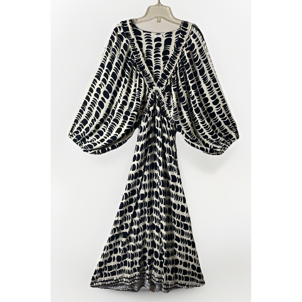 Luna Llena Abstract Dots Empire Waist Balloon Sleeve Maxi Dress Women's Medium
